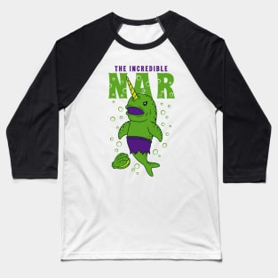 The Incredible Green Narwhal Funny Parody Baseball T-Shirt